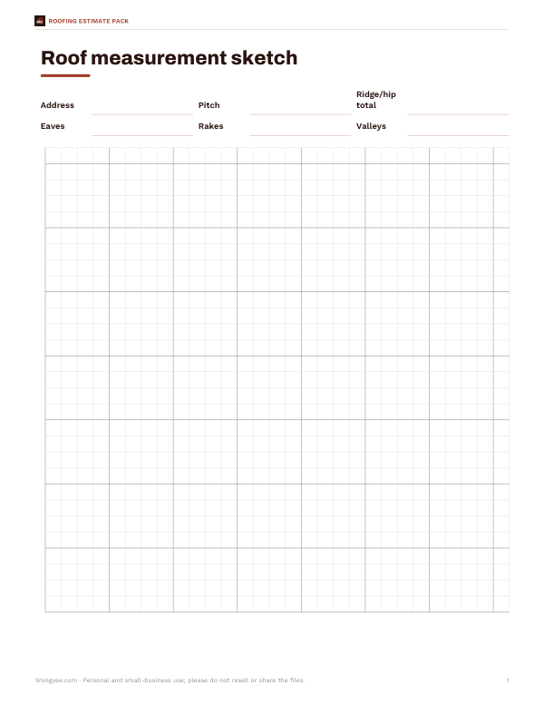 Preview of Printable Roof Measurement Sketch Sheet